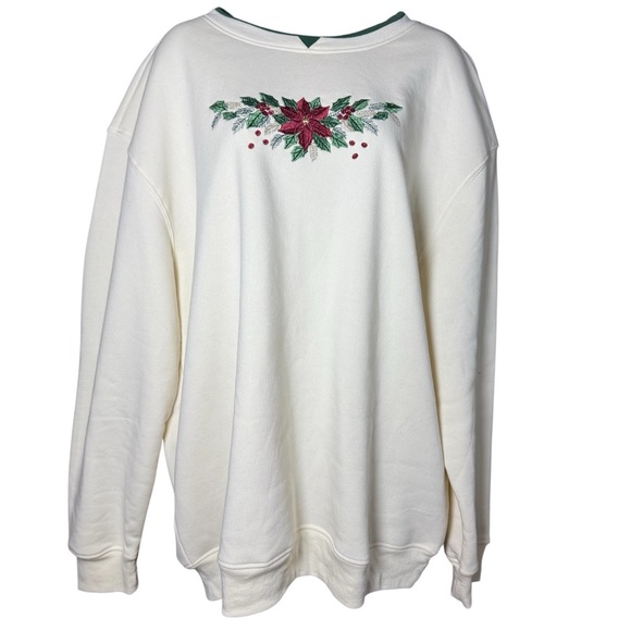 VTG 90s Hasting Holiday Pointsettia Embroidered Grandma Sweatshirt Plus Size 2X - Picture 1 of 6